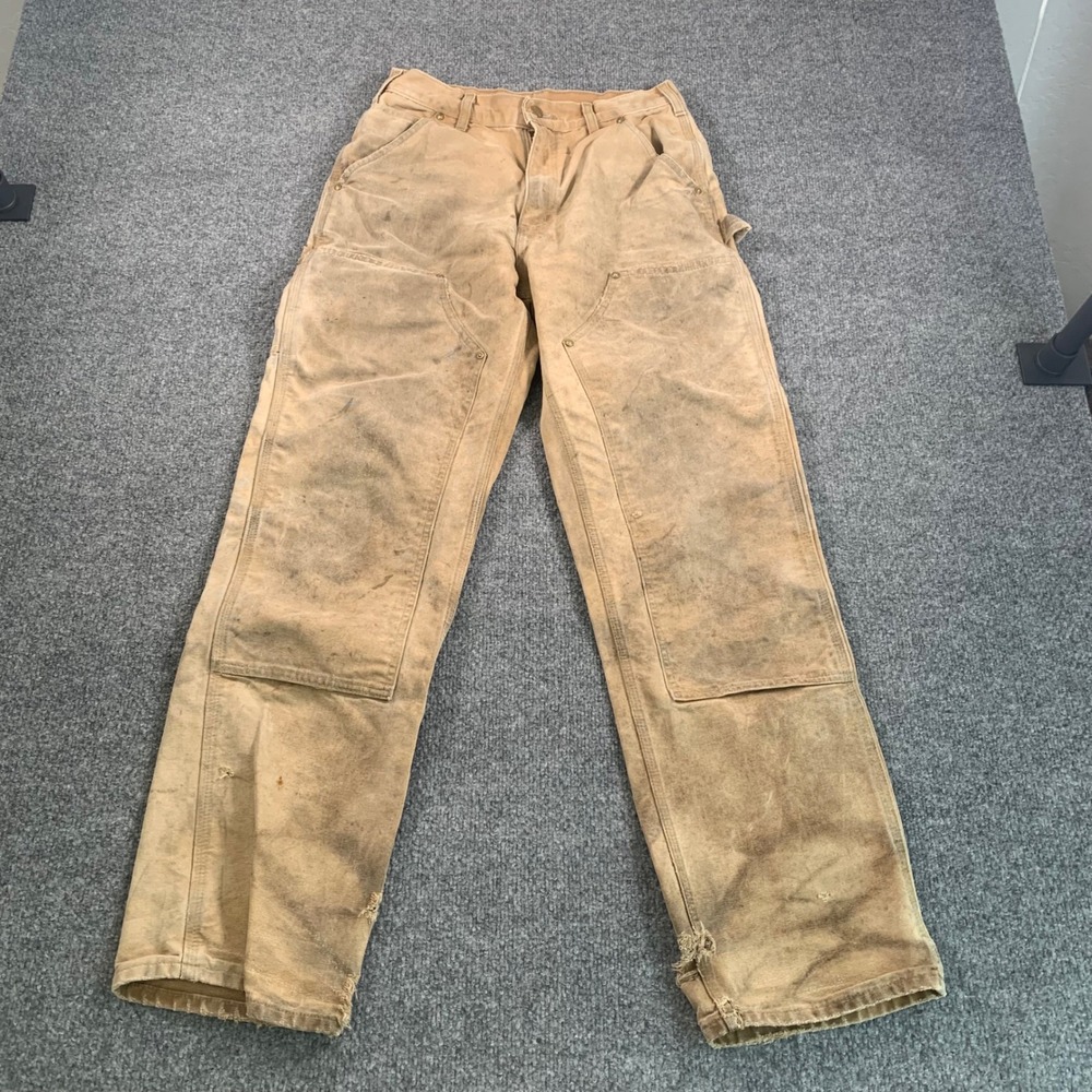 Carhartt Double Knee Work Pants Tan Distressed Carpenter USA B01 30x32‎